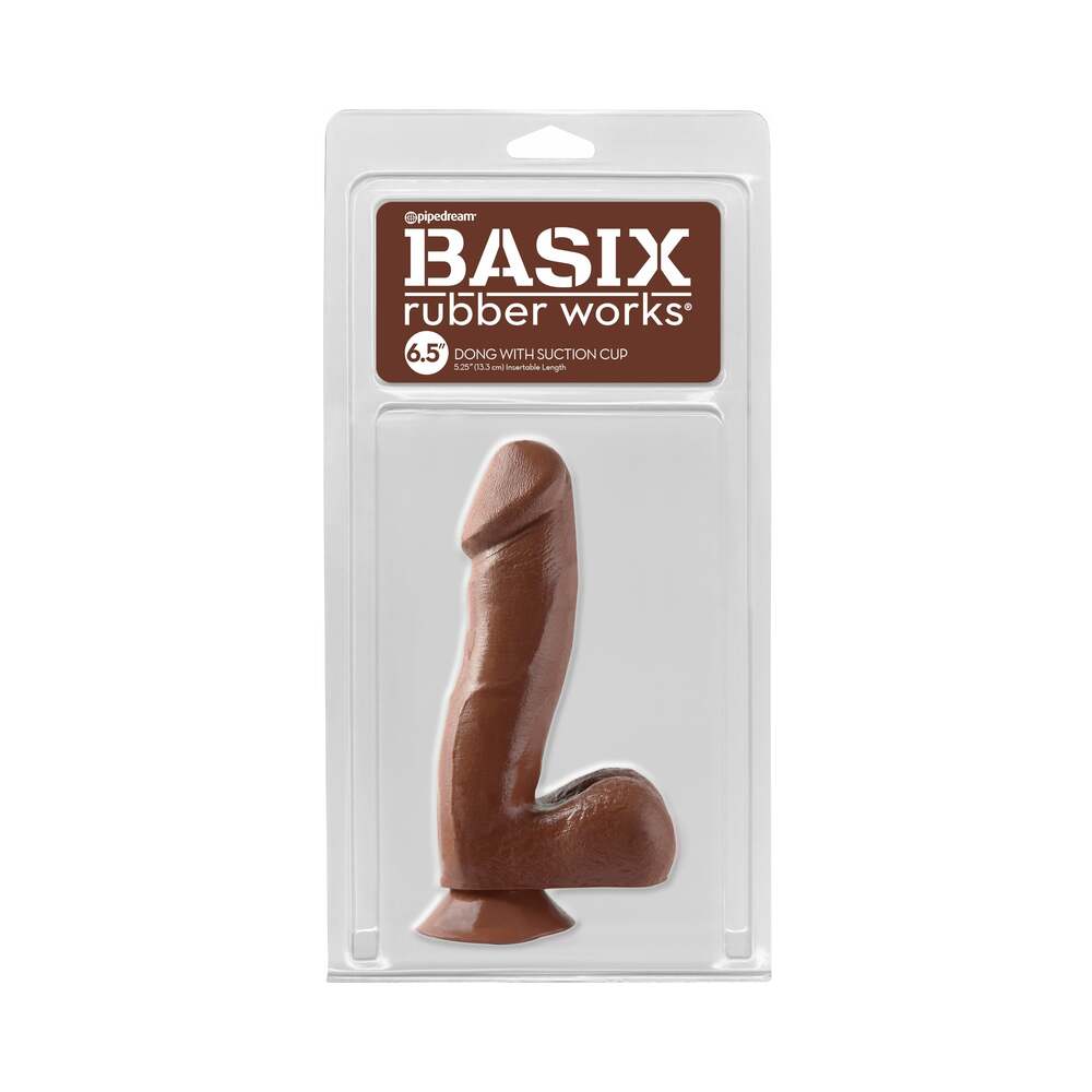 Basix Rubber Works 6.5 in. Dong With Balls & Suction Cup Brown