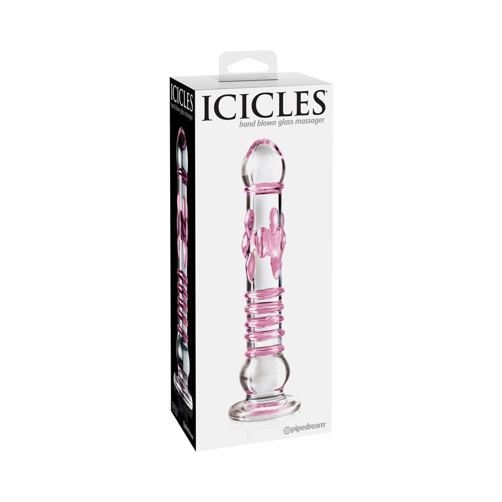 Icicles No. 6 Textured 8.5 in. Glass Dildo Pink/Clear