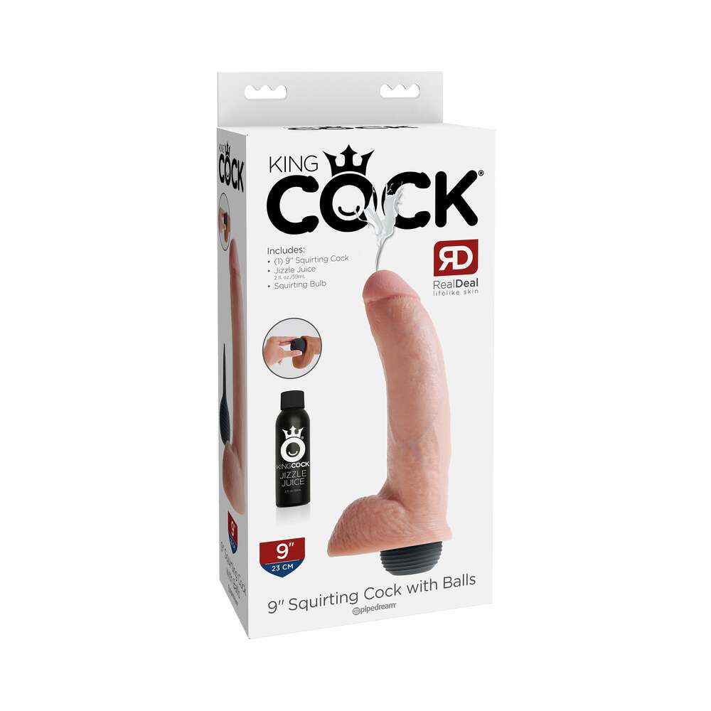 King Cock 9 in. Squirting Cock With Balls Realistic Dildo Beige