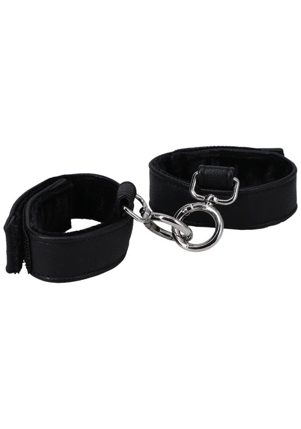 Doc Johnson Hand Cuffs In A Bag Faux Leather Velcro Black