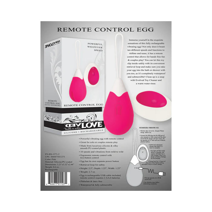 Evolved Rechargeable Remote-Controlled Silicone Egg Vibrator Pink