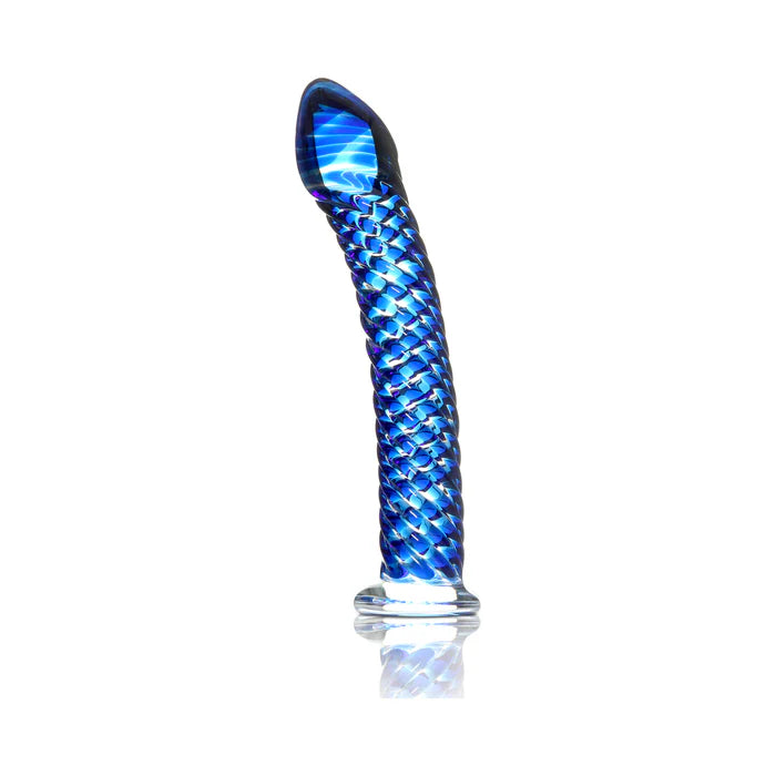 Icicles No. 29 Curved Textured 7.25 in. Glass Dildo Blue