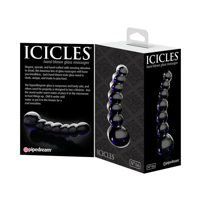 Icicles No. 66 Curved Beaded 4.75 in. Glass Dildo Black