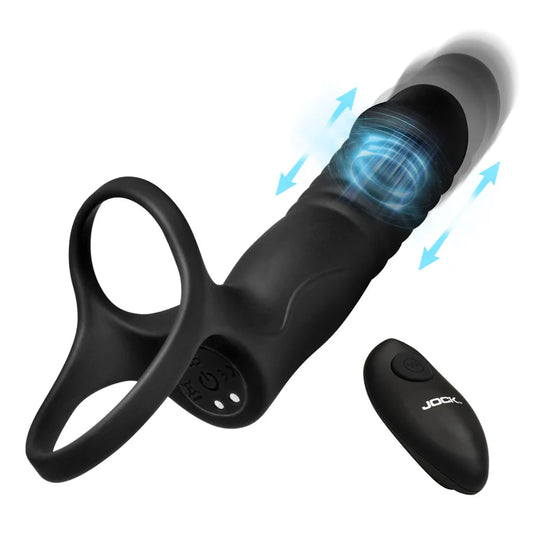 JOCK Enhancers Double Thrust Thrusting & Vibrating Double Penetration C-Ring w/ Remote