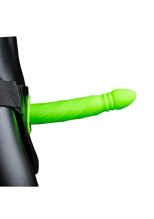 Ouch! Twisted 8 in. Glow in the Dark Hollow Strap-On Neon Green