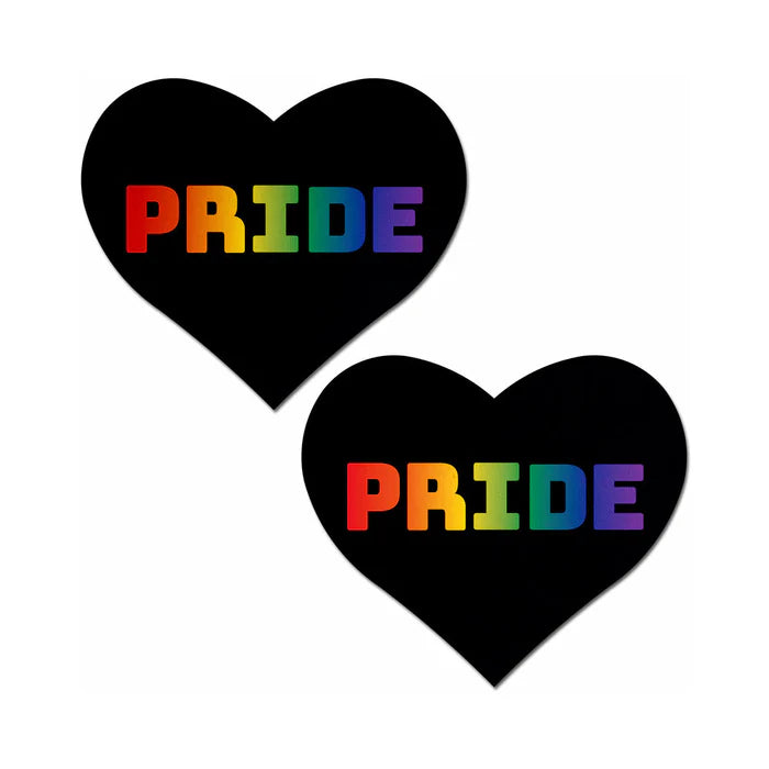 Pastease Love: Rainbow 'PRIDE' on Black Heart Pasties