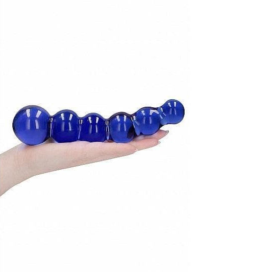 Chrystalino Planets Curved Beaded 7 in. Glass Wand Dildo Blue