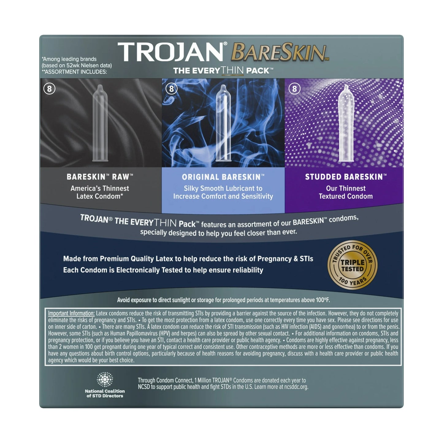 Trojan Bareskin EveryThin 3-Pack - Bareskin Raw, Original, and Studded