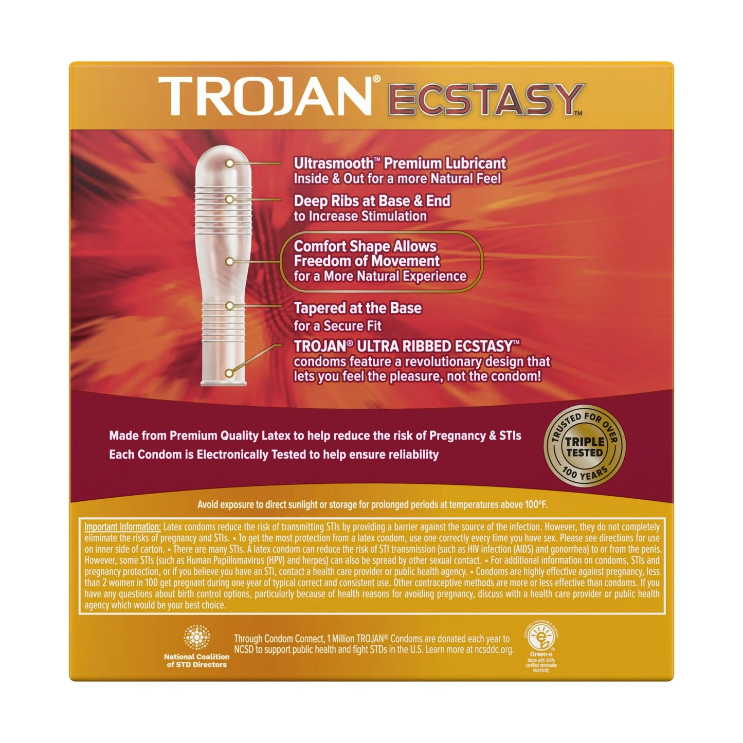 Trojan Ecstasy Ultra Ribbed Condoms with UltraSmooth Lubricant