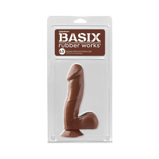 Basix Rubber Works 6.5 in. Dong With Balls & Suction Cup Brown