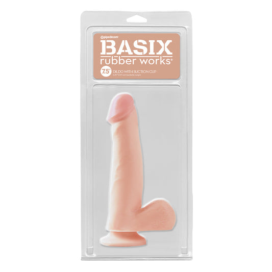 Basix Rubber Works 7.5 in. Dildo With Balls & Suction Cup Beige