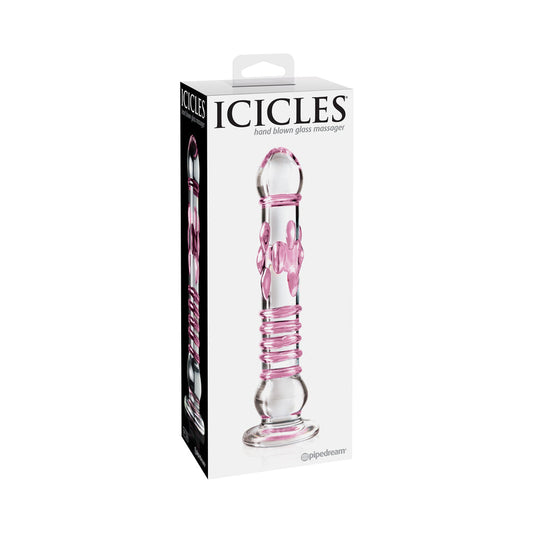 Icicles No. 6 Textured 8.5 in. Glass Dildo Pink/Clear