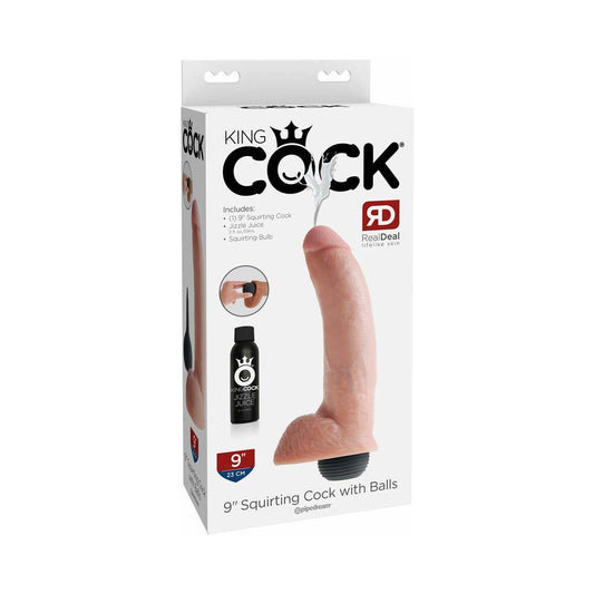 King Cock 9 in. Squirting Cock With Balls Realistic Dildo Beige