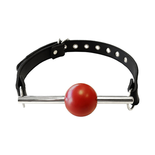 Rouge Leather Ball Gag with Removable Ball and Stainless Steel Rod Black/Red