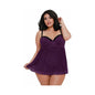 Dreamgirl Stretch Mesh and Lace Babydoll Plum Queen 2X Hanging