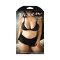 Fantasy Lingerie Vixen All The Feels Striped Mesh Bralette & Shorties Queen Size Black