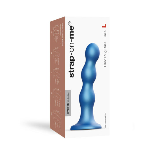 Strap-On-Me Hybrid Collection Silicone Dildo Plug Balls Metallic Blue Large