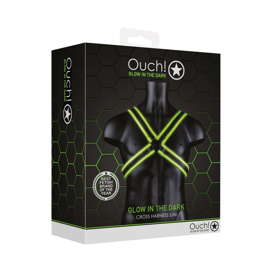 Ouch! Glow in the Dark Cross Harness Neon Green S/M