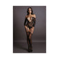 Le Desir Deep-V Criss-Cross Bodystocking Black O/S