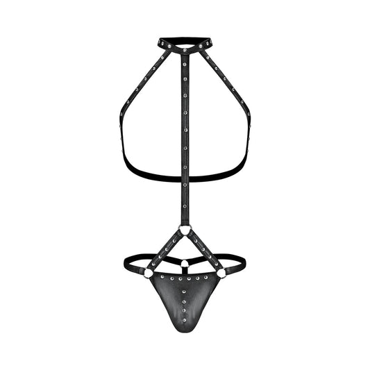 Male Power Fetish Gladiator High-Neck Strappy Body Harness Black L/XL