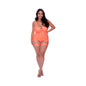 Magic Silk Rude Awakening Stirrup Chemise & Split Crotch Panty Set Neon Orange Queen Size