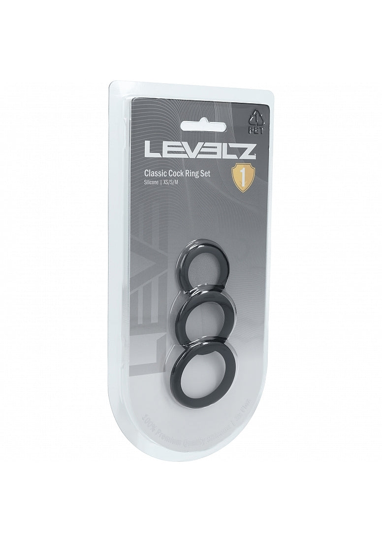 LEVELZ Classic Silicone Cock Ring Set of 3 (XS/S/M) Black