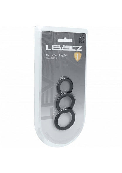 LEVELZ Classic Silicone Cock Ring Set of 3 (XS/S/M) Black
