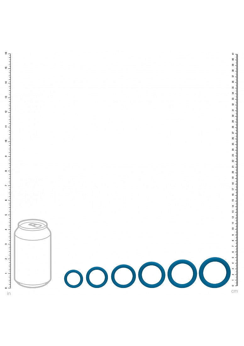 LEVELZ Classic Silicone Cock Ring Set of 6 All Sizes Teal