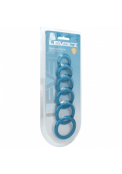LEVELZ Classic Silicone Cock Ring Set of 6 All Sizes Teal