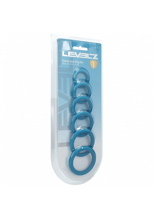 LEVELZ Classic Silicone Cock Ring Set of 6 All Sizes Teal