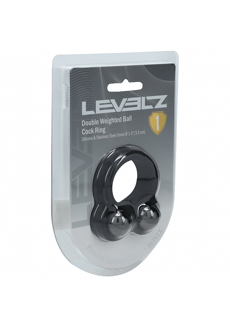 LEVELZ Liquid Silicone Double Weighted Ball Cock Ring Black