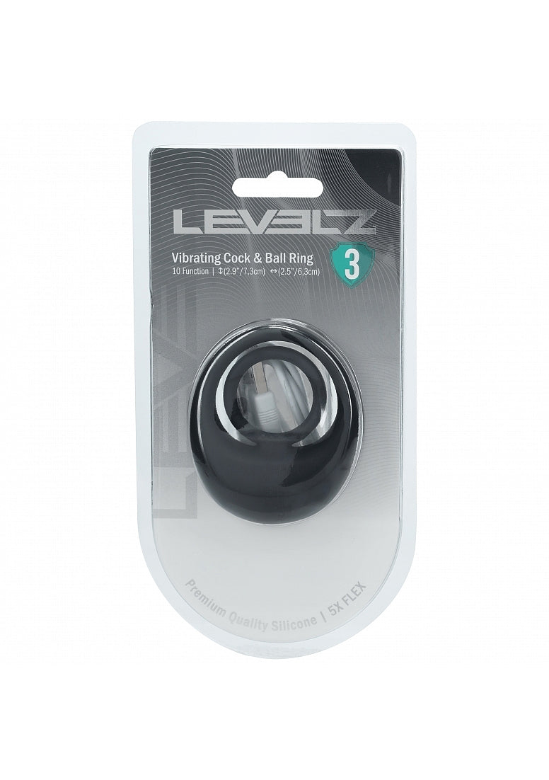 LEVELZ Vibrating Liquid Silicone Cock & Ball Ring Black