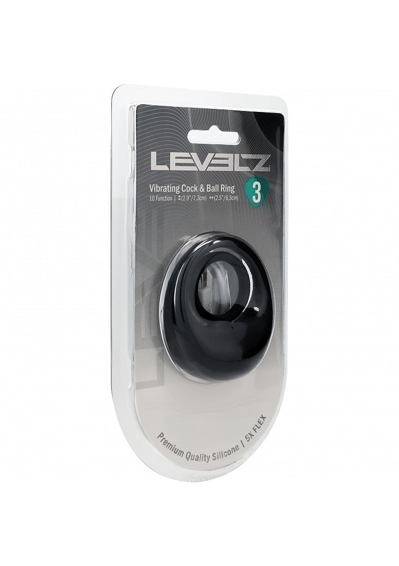 LEVELZ Vibrating Liquid Silicone Cock & Ball Ring Black