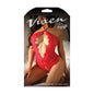 Fantasy Lingerie Vixen Hearts On Fire Crotchless Lace Teddy with Open Pearl Draped Back Red O/S