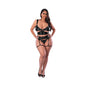 Magic Silk Liquid Onyx Cut Out Bralette, Panty and Stirrup Garter Black Queen Size