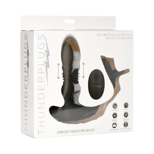 Thunderplugs 10X Thrusting Silicone Vibrator with Cock & Ball Strap & Remote