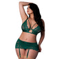 Magic Silk Evermore Bralette, Garter Skirt & Thong Set Emerald Queen Size