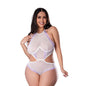 Magic Silk Sheer Passion Halter Teddy White/Lavender Queen Size