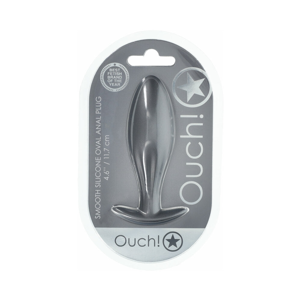 Ouch! Smooth Silicone Oval Anal Plug 4.6 in. Gun Metal
