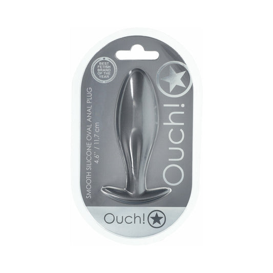 Ouch! Smooth Silicone Oval Anal Plug 4.6 in. Gun Metal