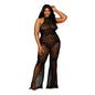 Dreamgirl Lace Bodystocking with Halter Neck and Flare Leg Black Queen Size