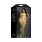 Fantasy Lingerie Sheer Unstoppable Crotchless Rhinestone Knit Halter Bodystocking Neon Green Queen Size