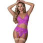 Magic Silk Butterfly Fantasies Bra, Garter & Thong Set Neon Purple S/M