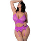 Magic Silk Butterfly Fantasies Bra, Garter & Thong Set Neon Purple Queen Size