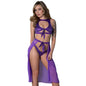 Magic Silk Glimmer High Neck Crop Top, Flowy Skirt & Tanga Set Purple Disco S/M