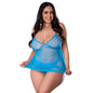 Magic Silk Flirty Hearts Flutter Babydoll & High Leg Tanga Set Blue Sugar Queen Size
