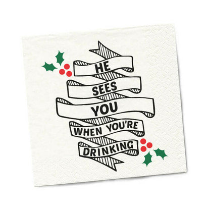 Twisted Wares He Sees You When You're Drinking Napkins 20-Pack