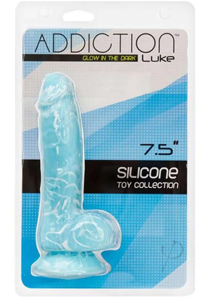 Addiction Silicone Toy Collection Luke 7.5 in. Dildo Glow in the Dark Blue