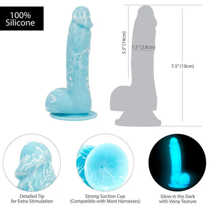 Addiction Silicone Toy Collection Luke 7.5 in. Dildo Glow in the Dark Blue