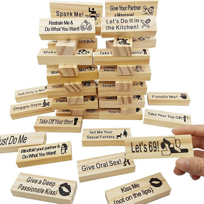Tower Tease Naughty Sex Game with Assorted Wooden Blocks/Sayings